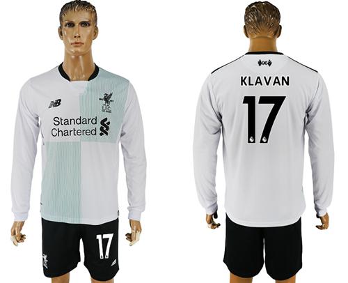 Liverpool #17 Klavan Away Long Sleeves Soccer Club Jersey